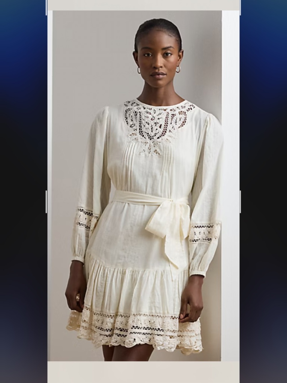 Ralph Lauren Cream Lace-Trim Dress